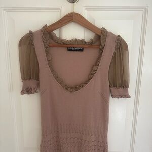 Dolce & Gabbana Blush and Tan Ruffle Blouse